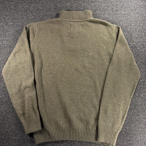 Barbour Jumper Sweater Men's Large 1/4 Zip Olive Green Red Contrast 100% Wool - Picture 3 of 11